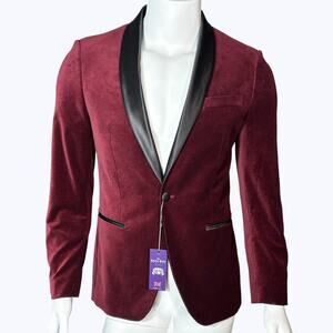 Savile Row NEW Burgundy Shawl Collar Single Button Velvet Sport Coat Blazer 40R